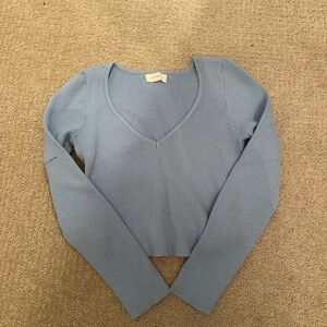 La Hearts Sky Blue V-Neck Knit Long sleeve Crop Too
